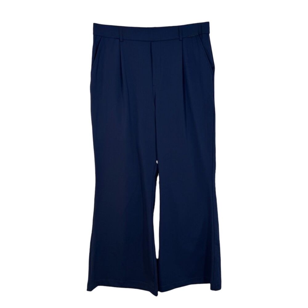 Halara Wide Leg Pleated Trouser Pants Womens Large Navy Blue NWT
